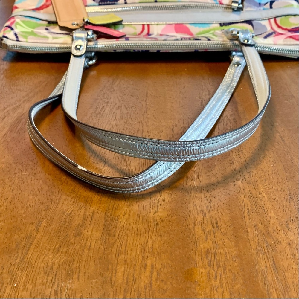 Coach Poppy Ikat Signature C Multi / Silver Glam Tote / Shoulder Bag - Picture 7 of 9